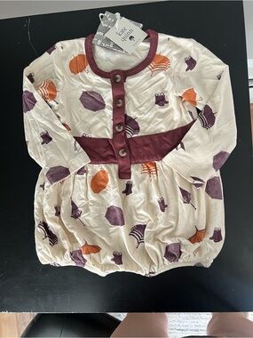 kate quinn Cream Bubble Romper with Purple and Orange Print